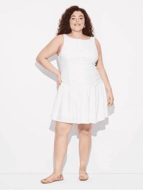 Wild Fable Sleeveless White Button-Front Drop-Waist Dress NWT